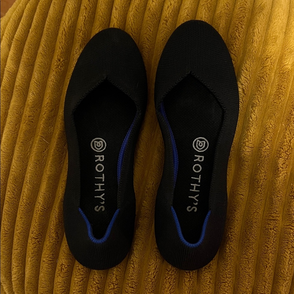 Rothy's Black Flats with Blue Trim